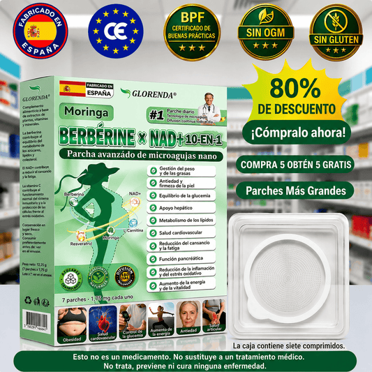 Parche avanzado de microagujas Glorenda® con moringa, berberina y NAD+ 10 en 1 Nano 🇪🇸